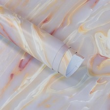 Boobest 31"x157" Pink Gold White Marble Peel and Stick Wallpaper Modern Glossy
