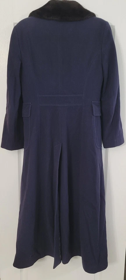 Gabardina larga de lana azul marino United Color of Benetton de colección cuello de piel sintética talla 6 Foto 2 de 4