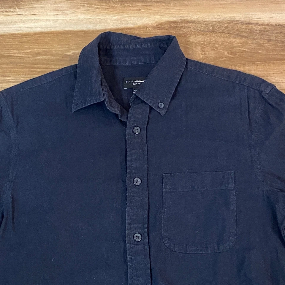 Club Monaco Mens Dark Navy Blue Button Down Shirt Slim Fit Cotton XS TP - Image 2 of 4