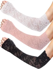 3 Pairs Women Lace Arm Sleeves Long Lace Gloves Fingerless Arm Covers Warmers 