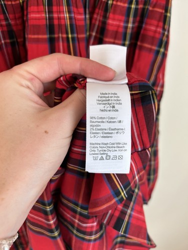 J.crew 8 Petite Red puff sleeve cotton poplin midi dress Tartan plaid Peasant - Picture 6 of 7