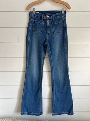 GAP 70s High Rise Flare Patch Pocket Jeans Women's Size 27 or 4, Boho Retro