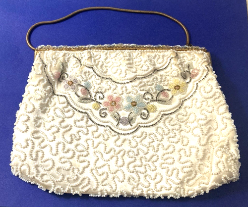 Vintage 1940’s Oberon Paris Beaded Flowered Evening Handbag Original+Used Clean! - Picture 5 of 14