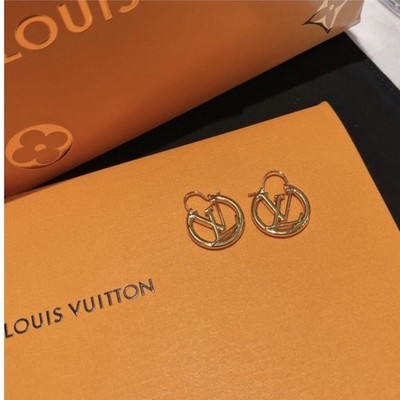 Louis Vuitton Gold Metal Hoop Earrings Round No Stone for Lobe 0531s Fashion