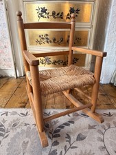Vintage 1950's Child’s Beech Wood Woven Rocking Chair Doll Mid Century Nursery