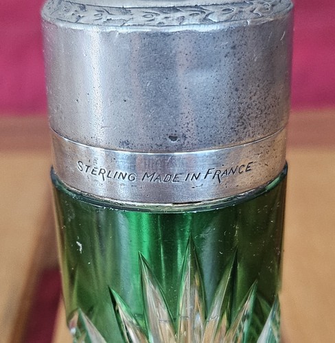 Rare Marked Antique French Emerald Green Crystal Baccarat Sterling Perf Bottle - Picture 5 of 10