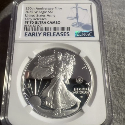 2025 w silver eagle army 250th anniversary privy ngc pf70 Ultra Cameo ER