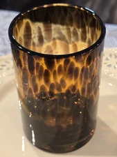 MCM Style Tortoise Shell Gold Banded Highball Glasses Set of 4, 12oz