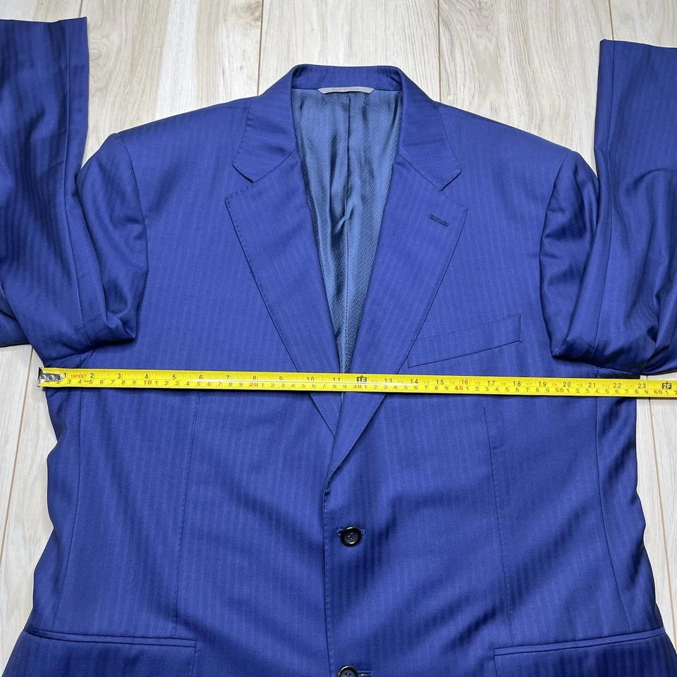 CANALI EXCLUSIVE Super 150’s Wool Blue Herringbone Suit Mens Size 46R 38Wx32L - Image 3 of 4