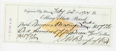 1901 Elling State Bank Check Virginia City Montana Mrs. Marcus Daly  Armour Pack