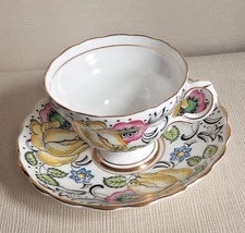VINTAGE ROSINA BONE CHINA CUP SAUCER 5047 HEAVY GOLD TRIM FOOTED CUP & HOLDER