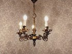 antik 5 Fl  Kronleuchter Deckenlampe  Lüster Bronze Messing Drachen ca.1920
