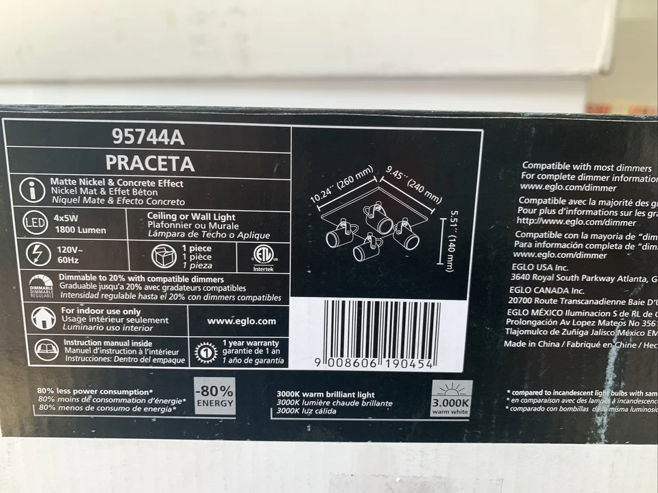 Eglo освещение 95744A Praceta - 10,25 дюйма 20 Вт 4 LED Sqaure трек света Бесплатная доставка - Изображение 2 из 2