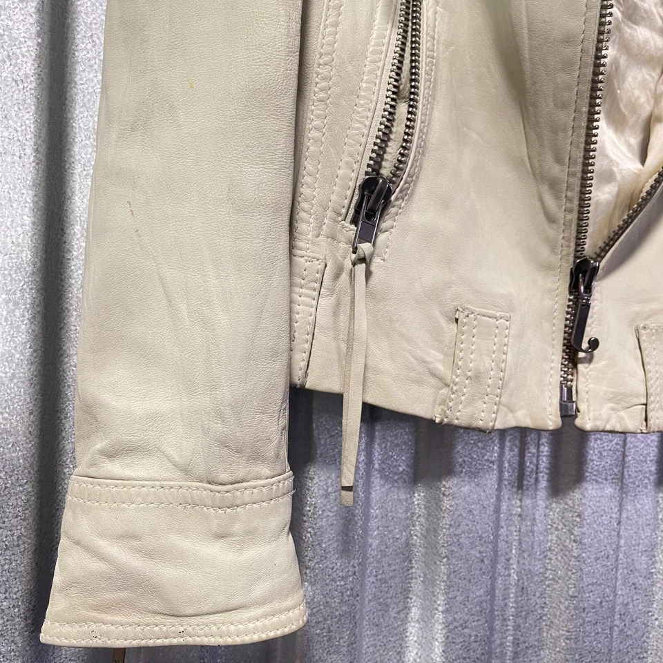 Chaqueta de Motocicleta Juicy Couture Beige Cuero Seda Talla P XS Cremallera De Colección 2005 Foto 2 de 4
