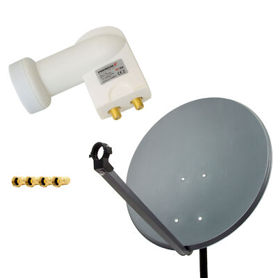 PremiumX SAT Anlage 80cm Satelliten Schüssel Offset Spiegel Antenne Twin LNB 4K