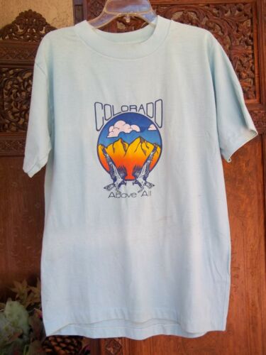 T-shirt vintage années 70 original Colorado Above All bleu taille 37-39 poitrine T Plus - Photo 1/12