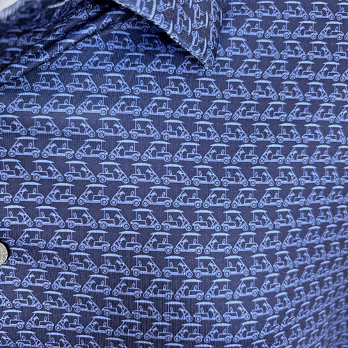 Roundtree Yorke Polo Shirt Mens XL Golf Performance Blue Golf Cart Print - Picture 4 of 11
