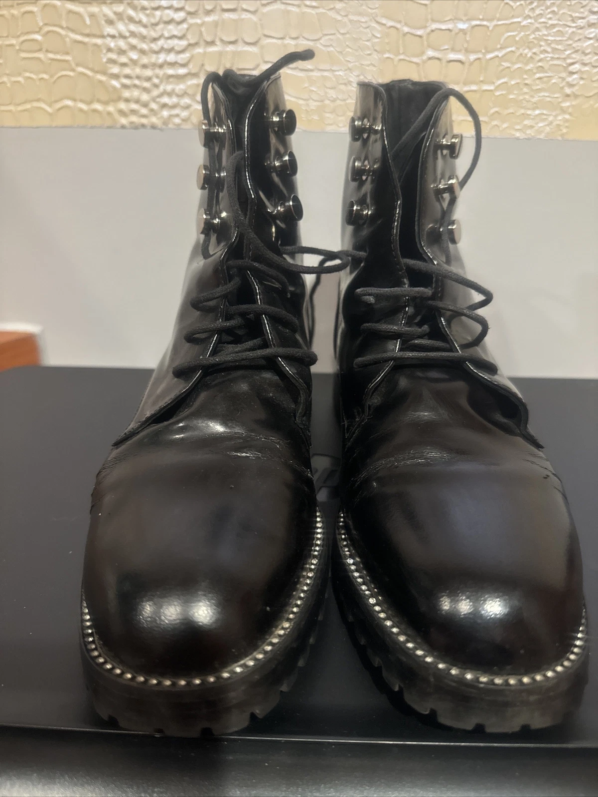 Bottes de combat pour femmes en cuir noir DIOR taille 38