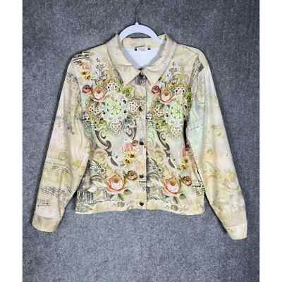 Impulse Floral Button Up Top Shacket Jacket Womens Large Stretch Long Sleeve USA