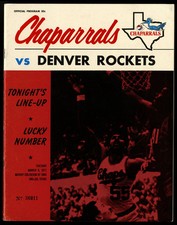 1970-71 DENVER ROCKETS @ DALLAS TEXAS CHAPARRALS ABA BASKETBALL PROGRAM