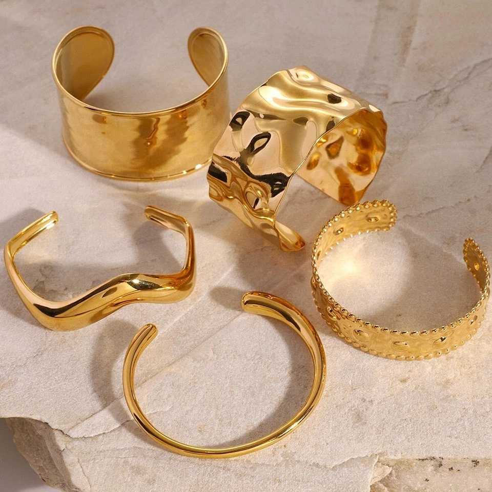 Brazalete brazalete mujer chapado en oro de 18k de acero inoxidable con apertura antideslustre Foto 3 de 4