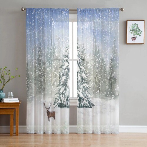 Christmas Snow Christmas Tree Tulle Curtain for Decor Window Voile Tulle Curtain - Bild 8 von 40