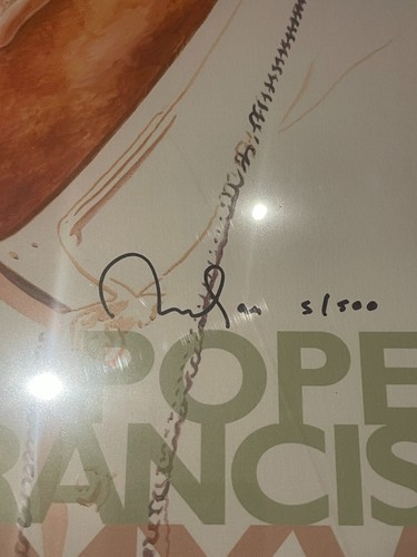 Pope Francis World Meeting Poster Perry Milou Signed CUSTOM FRAMED MATTED 29X17" - Picture 2 of 4