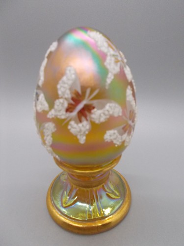 Fenton HP Amber Carnival Egg on Stand Paperweight-Limited Edition #1996/2500 - Picture 4 of 5