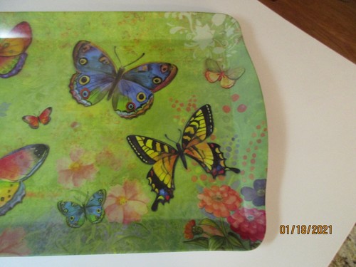 Sue Zipkin Serving Tray Butterfly Design Melamine By Merritt 17" X 11.5 - Picture 4 of 12