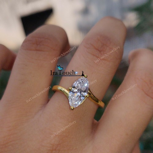 1Ct Marquise Shape Lab Created Diamond Solitaire Engagement Ring 14k Gold Over - Foto 7 di 9