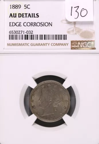 1889 Liberty Head V Nickel NGC AU Details Edge Corrosion #1-032