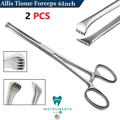 2X Allis Tissue Forceps 6'' Stainless Steel Surgical Clamp Gyneclogy Instruments