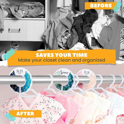 CORRURE Baby Closet Size Dividers - Set of 12 Nursery Closet Hanger Organizer - Picture 2 of 5