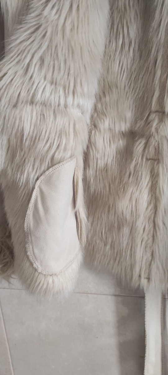 Zara White Cream Faux Suede Leather Fury Shearling Belted Zara White Cream Faux Suede Leather Fury Shearling Belted
