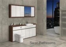 OLIVEWOOD / WHITE GLOSS BATHROOM FITTED FURNITURE WITH WALL UNITS 1900MM
