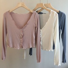 Damen Strickjacke Sommer Stretch Casual Knopf Slim Sexy Dünn Top