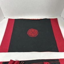 Table Placemats And Napkins,  Cloth, Unused, Red And Black Chinese Design Set 6