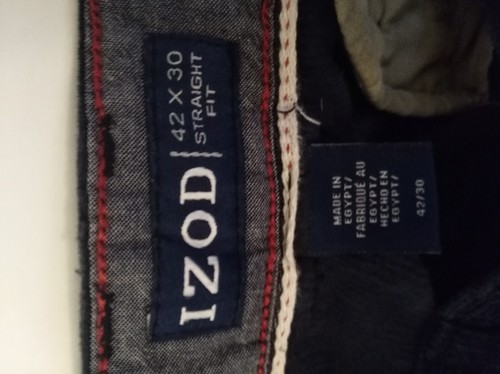 IZOD Mens Corduroy Pants Jeans 42x30 Straight-Fit 4 Pockets Zip Flat-Front Navy - Picture 6 of 11