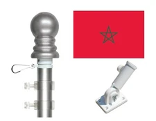 Morocco 3'x5' Polyester Flag & Spinner Flagpole Set w/Adjustable Bracket