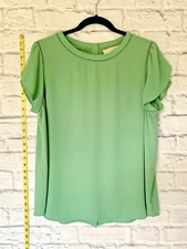 Loft Sage Green Large Shell Top Workwear Button Back Neck and Sleeve Embroidery