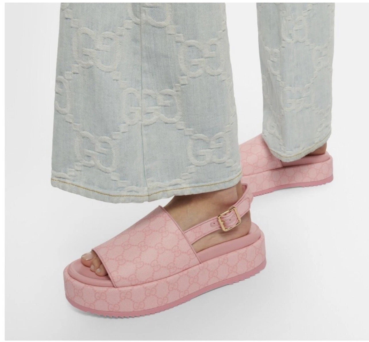 Taille 40   Sandales GUCCI roses GG SUPREME SLINGBACK PLATFORM