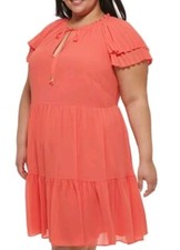 Vince Camuto Coral  Short Pleted Sleeve Dress Sz 18w New