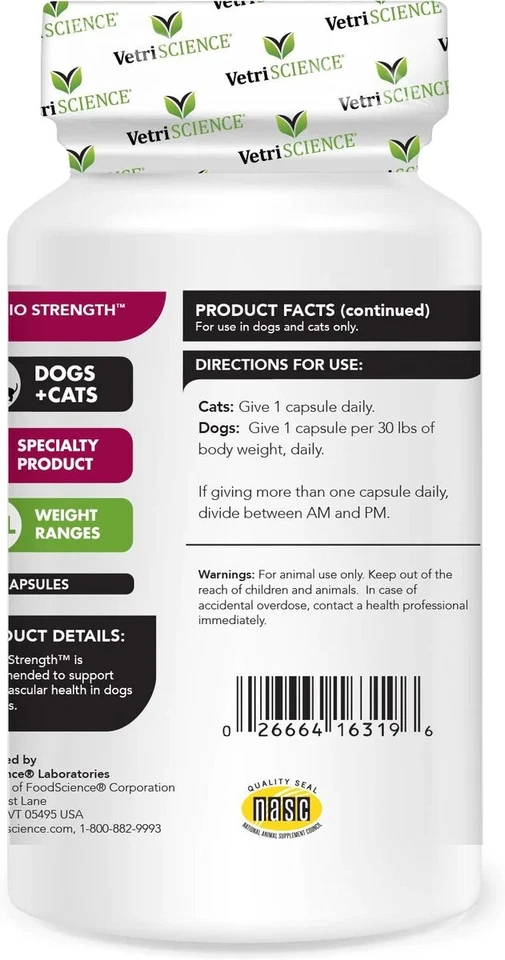 VetriScience Cardio Strength Capsules Heart Supplement for Cats & Dogs, 90 count - Image 3 of 4