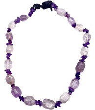 Purple Amethyst Crystal Quartz Nugget Leather Cord Necklace