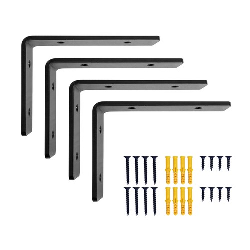 Soportes de estantería negros de alta resistencia - Soportes angulares en forma de L para estanterías de pared - Imagen 4 de 12