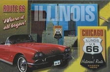 Chicago Illinois Route 66 Postcard Red Corvette