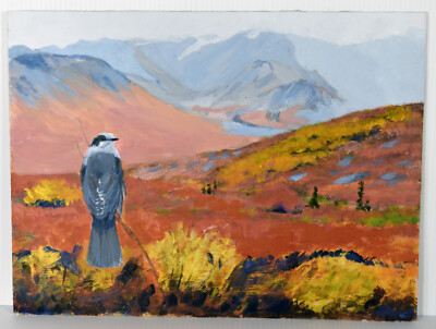 16'' Oil Painting Panel Mountain Scene Bluebird Landscape Candace McCall