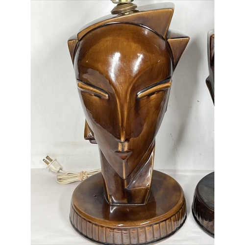 Pair 1980's Lindsey B Blackweill Ceramic Head Lamps 15" Tall - Picture 4 of 23