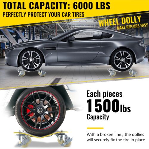 Car Tyre Skate Wheel Dolly 4pcs 1500LB Heavy Duty Vehicle Positioning Trolley - Picture 3 of 13