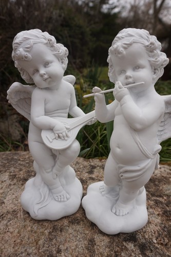 A331908 A DEUX FIGURINE STATUETTE ANGE BLANC 22 cm MUSICIEN CHERUBIN - Foto 5 di 7